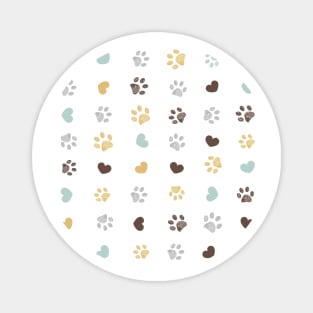 Doodle grey, yellow, turquoise small paw prints with hearts seamless fabric design pattern Magnet